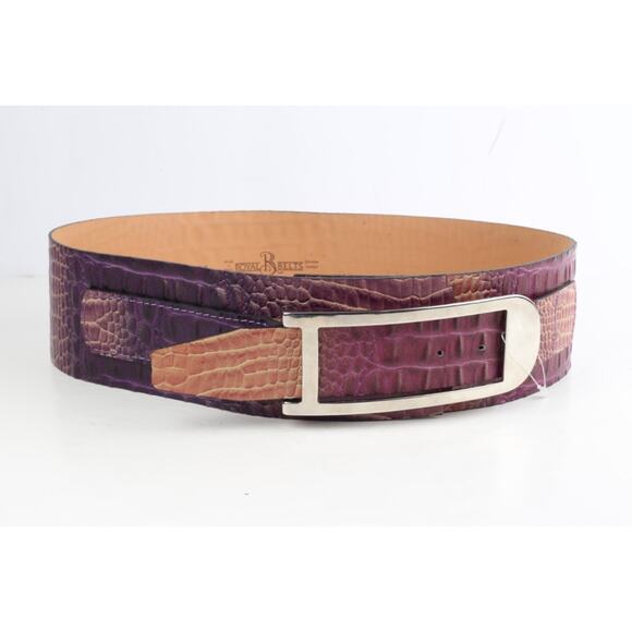 Purple Croco Embossed Leather Wide Waist Belt Size 90 Statement Classic main image 14